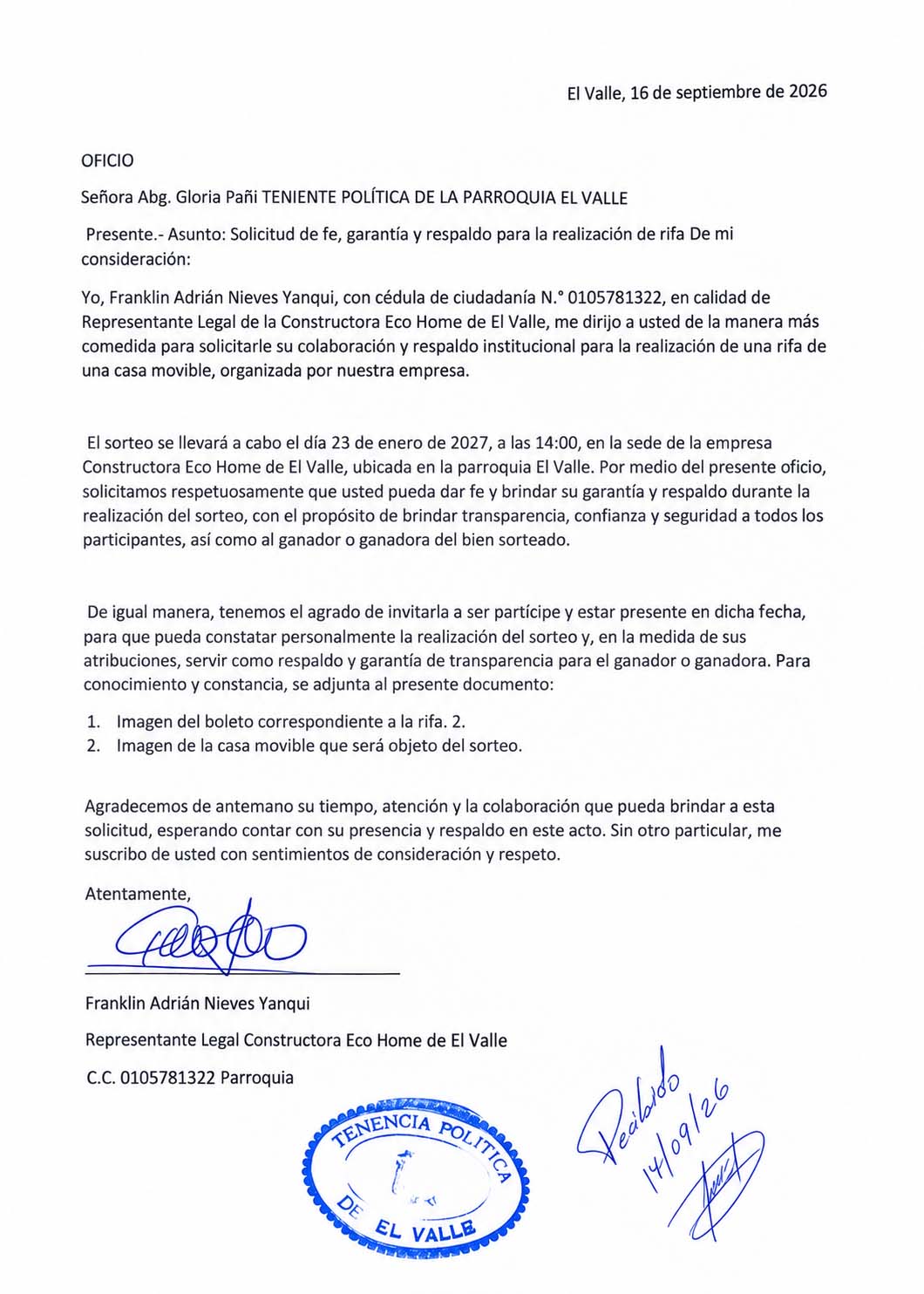 Permiso del sorteo Mega Rifa 2027